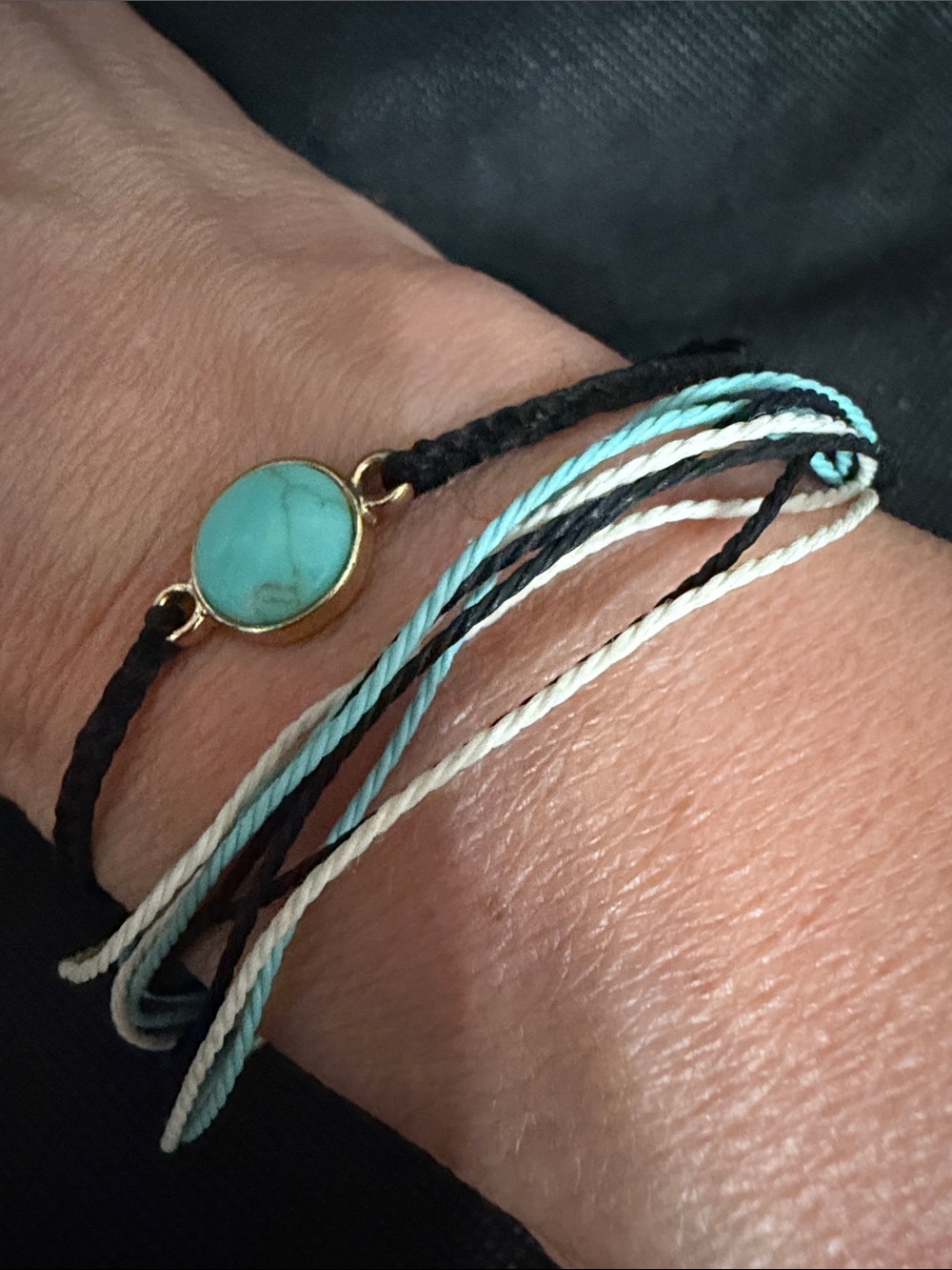 Pura Vida Black rope & gold, turquoise stone bracelet w/ add’l string bracelet